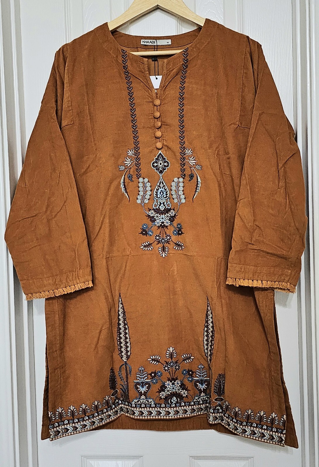 NWT KHAADI Size S/10 Embroidered Corduroy Kurti Fall Winter Pakistani Designer