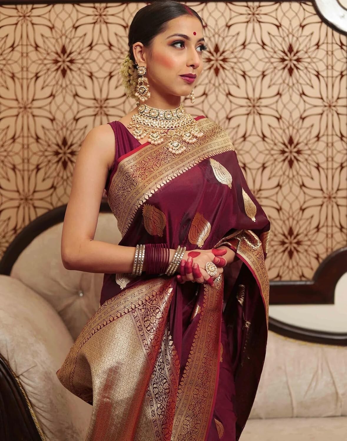 Women’s Kanjivaram Silk Saree Jacquard Banarasi Sari With Blouse Piece