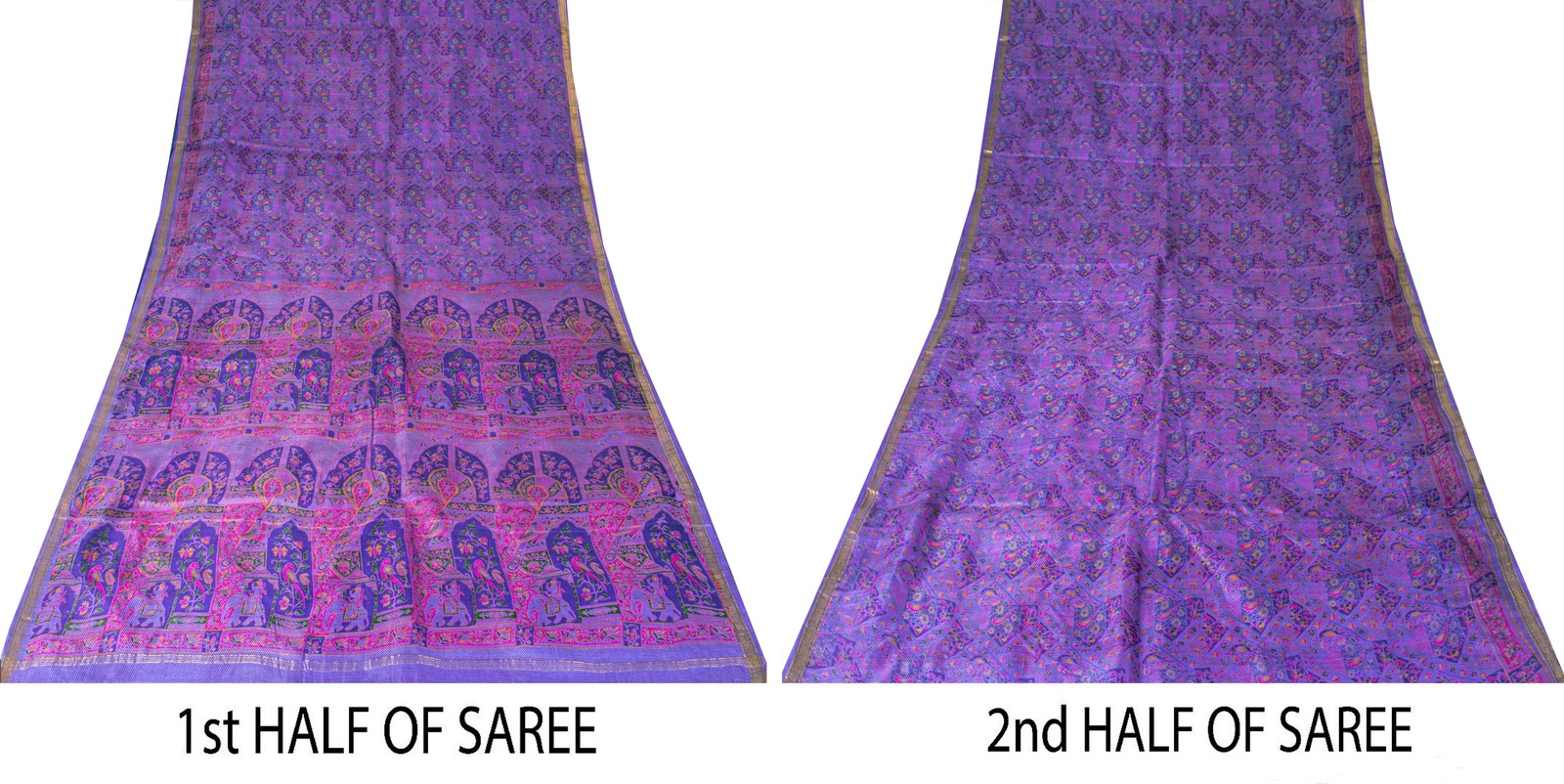 Sanskriti Vintage Blue Sari Soft Pure Silk Human Animal Zari Border Saree 6+Yard