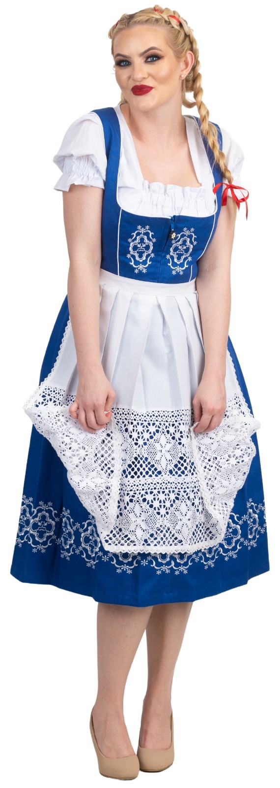 2XL XXL 22 ELEGANT German Dirndl Dress EMBROIDERED Oktoberfest Long Blue Party