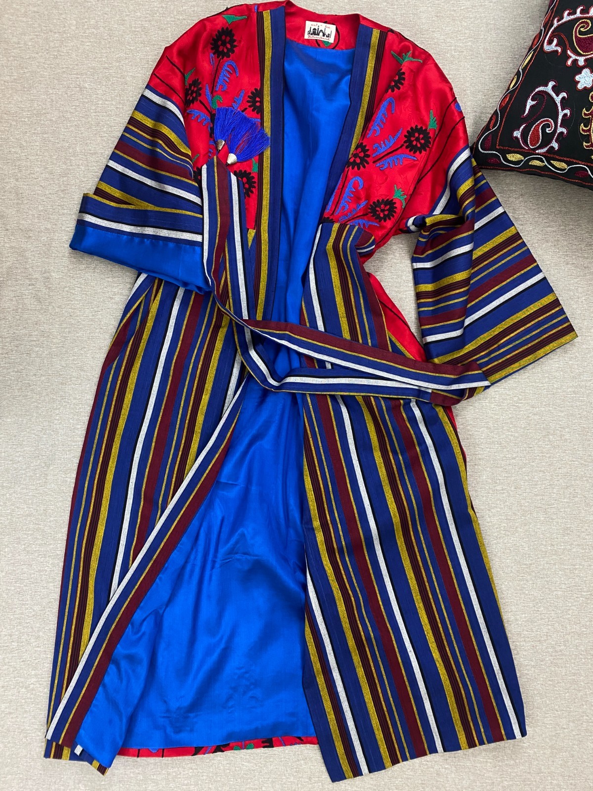 Vintage Uzbek Suzani Chapan Robe Jacket Embroidered OOAK Boho Ethnic Coat Kimono