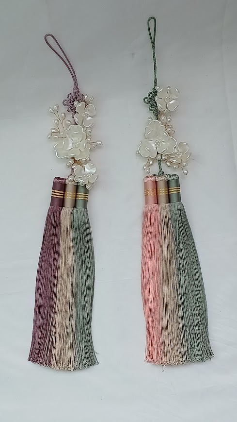 Korean Traditional Norigae Tassel Set – Pink & Purple Hanbok Accessories, 34 cm
