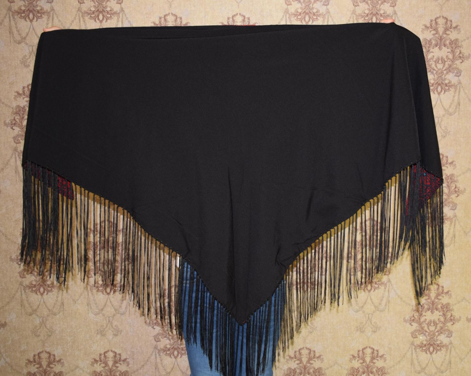 Palestinian Bedouin Embroidered Shawl Scarf – Handmade Tatreez Wrap