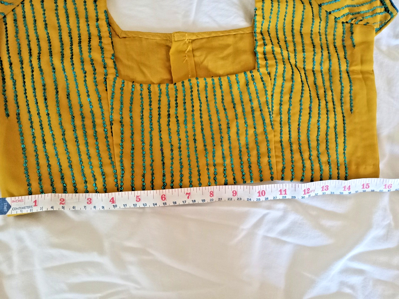 Yellow Chiffon Saree with Aqua Blue Sequins and Blouse (size medium-large)