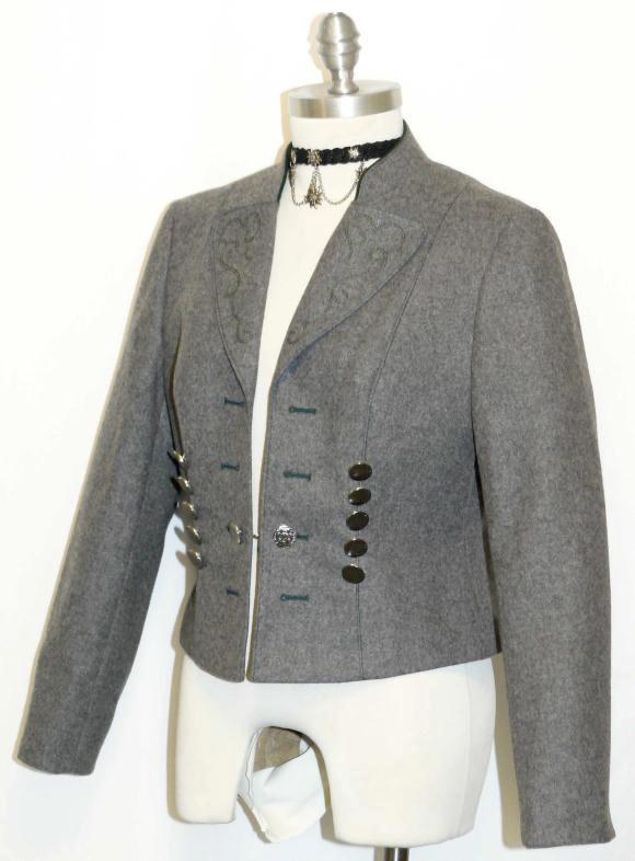 GRAY BOILED WOOL JACKET Coat Fitted German Hunt Equestrian Dirndl Short 10 M B40