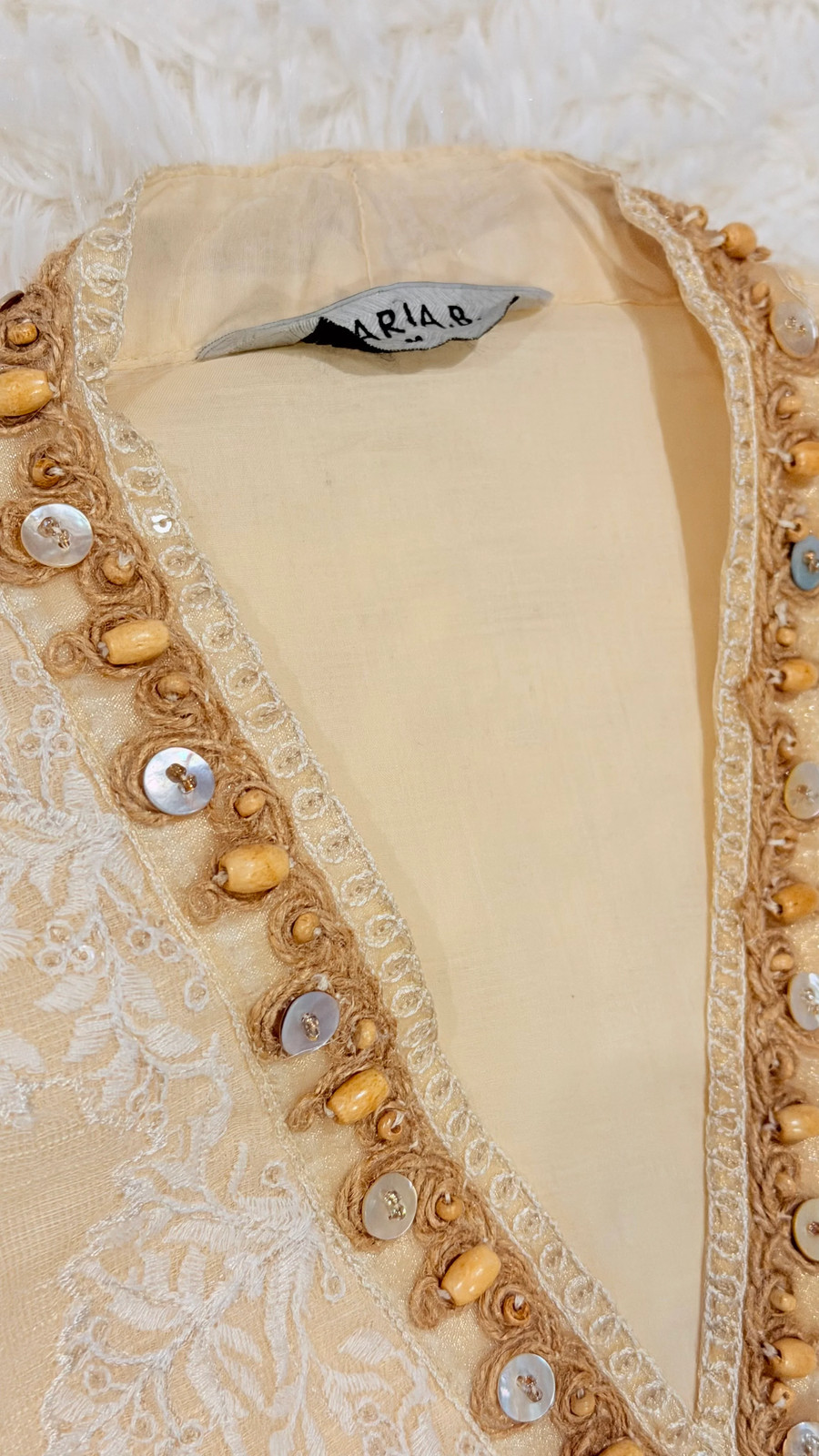 Maria B Cotton Net Cream Shirt with Emboirdery on front and Chiffon Baloon