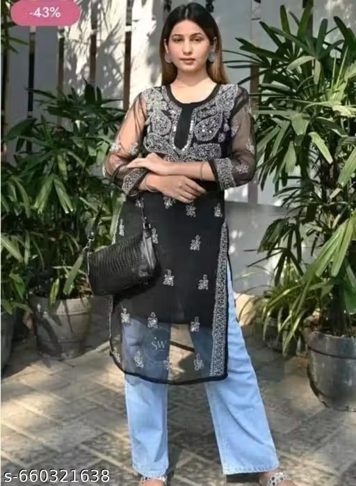 Readymade Chikankari Mirror Work Kurti For Women’s Party Festive Outfit Gift