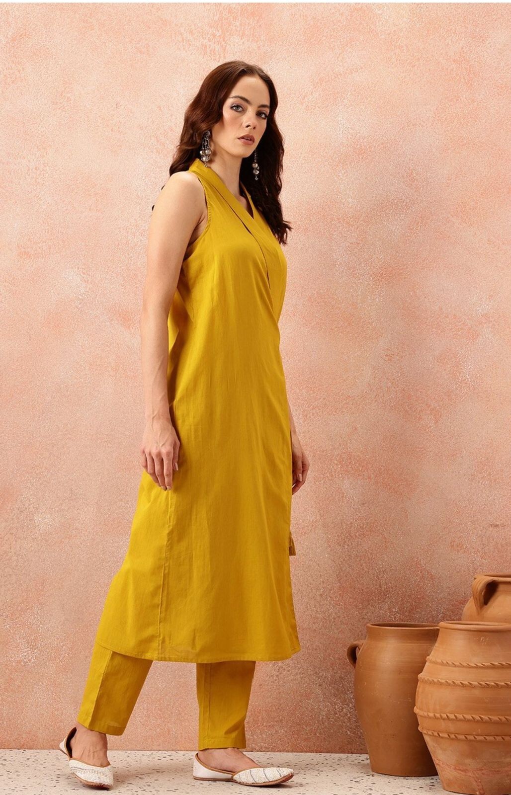Women Plus Size Yellow Cotton Kurta Pant Set, Casual Wear Dress , SIZE Upto 10XL