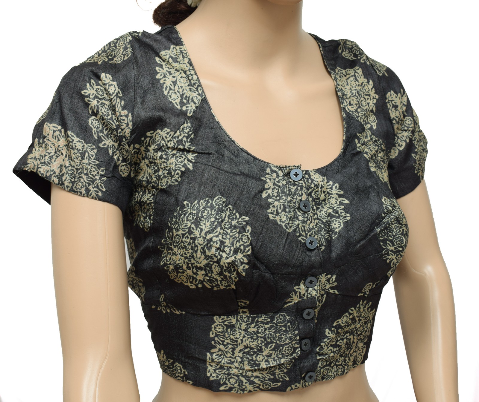 Sushila Vintage Gray Readymade Stitched Sari Blouse Silk Printed Designer Top