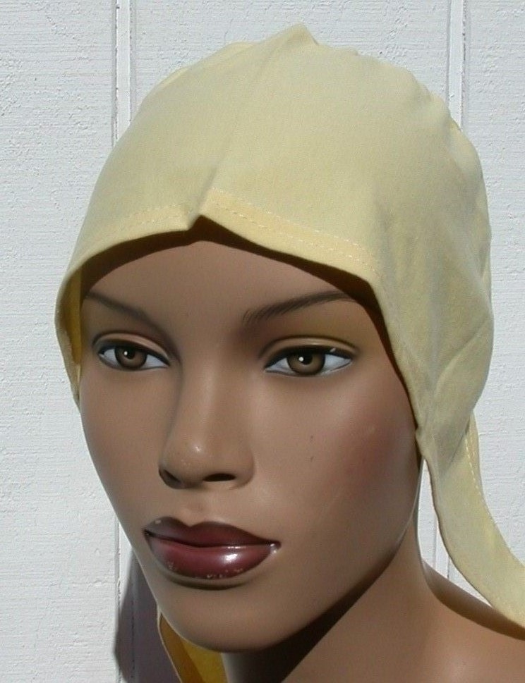 Conservative Turban Cap Hijab YELLOW Cotton Tie Back Bonnet