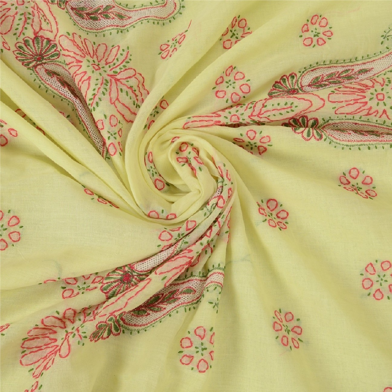 Sanskriti Vintage Yellow Sarees Blend Cotton Handmade Chikankari Sari Fabric