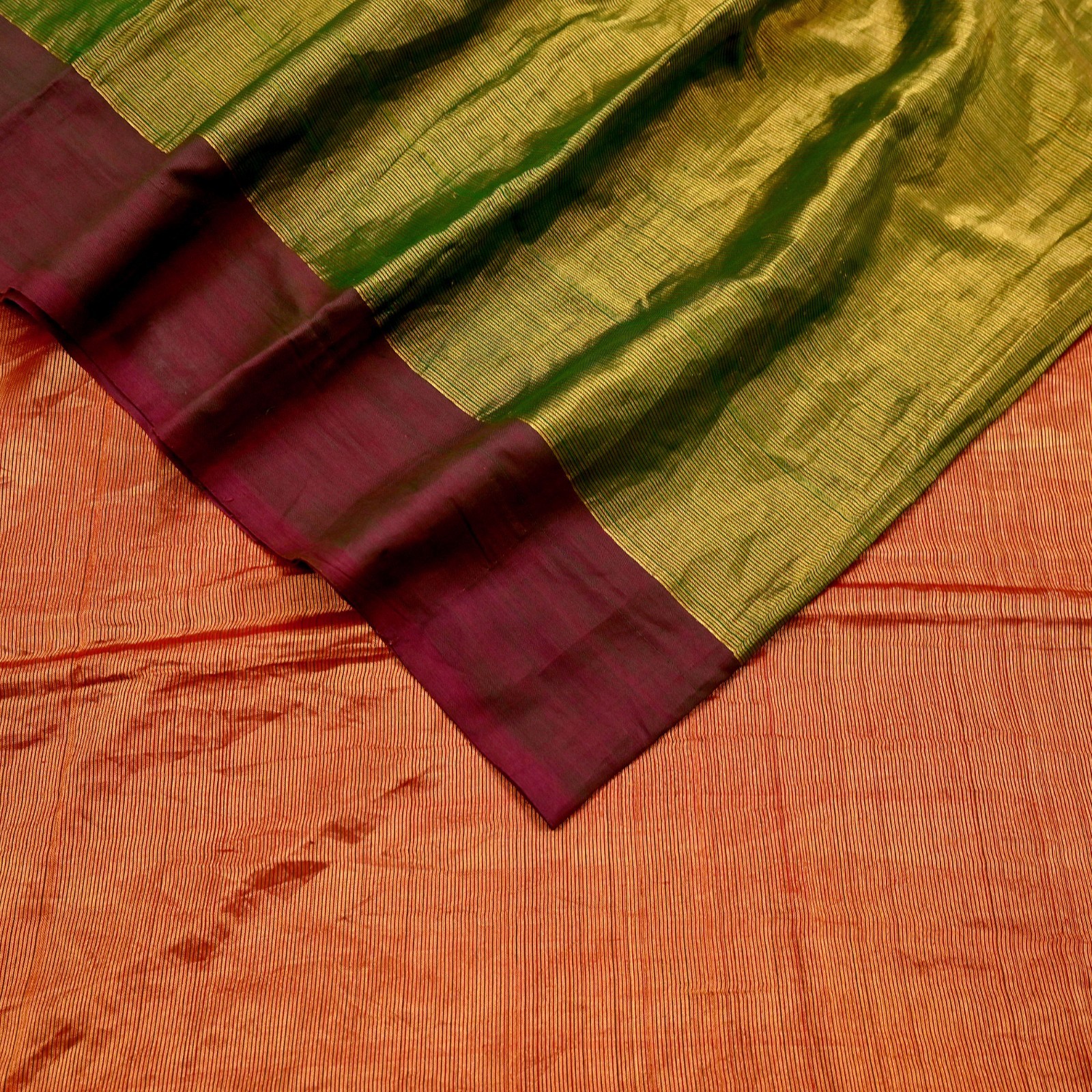 Indian Vintage Heavy Green & Maroon Woven Kanjivaram Saree Pure Silk Sari 5yd