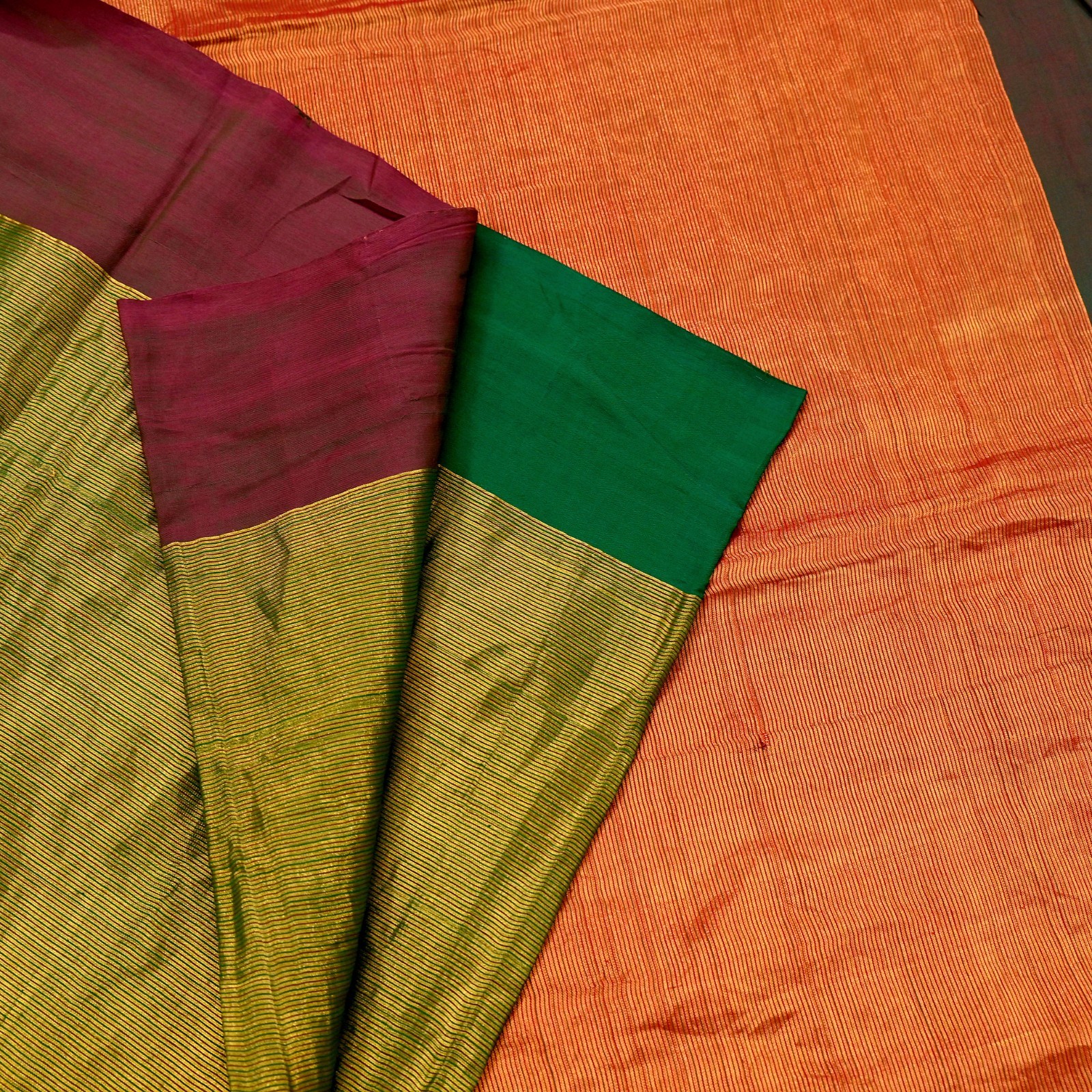 Indian Vintage Heavy Green & Maroon Woven Kanjivaram Saree Pure Silk Sari 5yd
