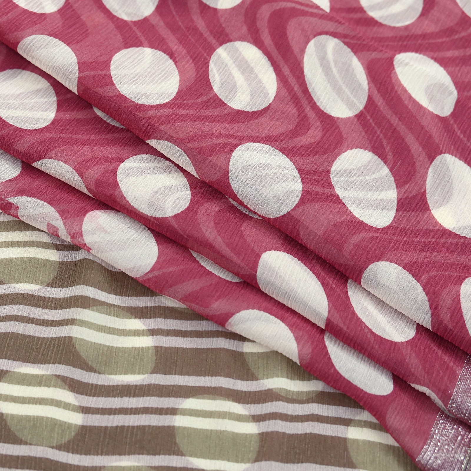 Vintage Pure Chiffon Silk Saree Printed Abstract 5 Yards Fabric DressMaking Zari