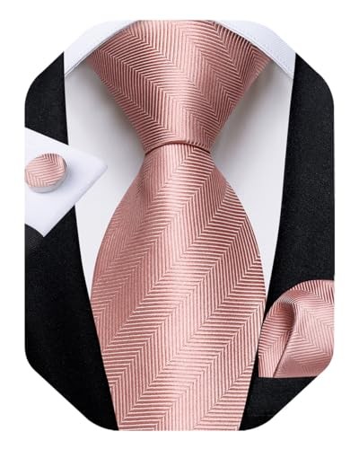 Mens Tie Set Silk Solid Paisley Necktie and Pocket Square Cufflinks Blush Pink