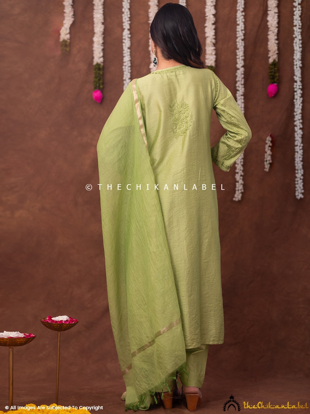 Green Chikankari Kurta Set, Chikankari 3 Piece Set, Women Salwaar Kameez Suit