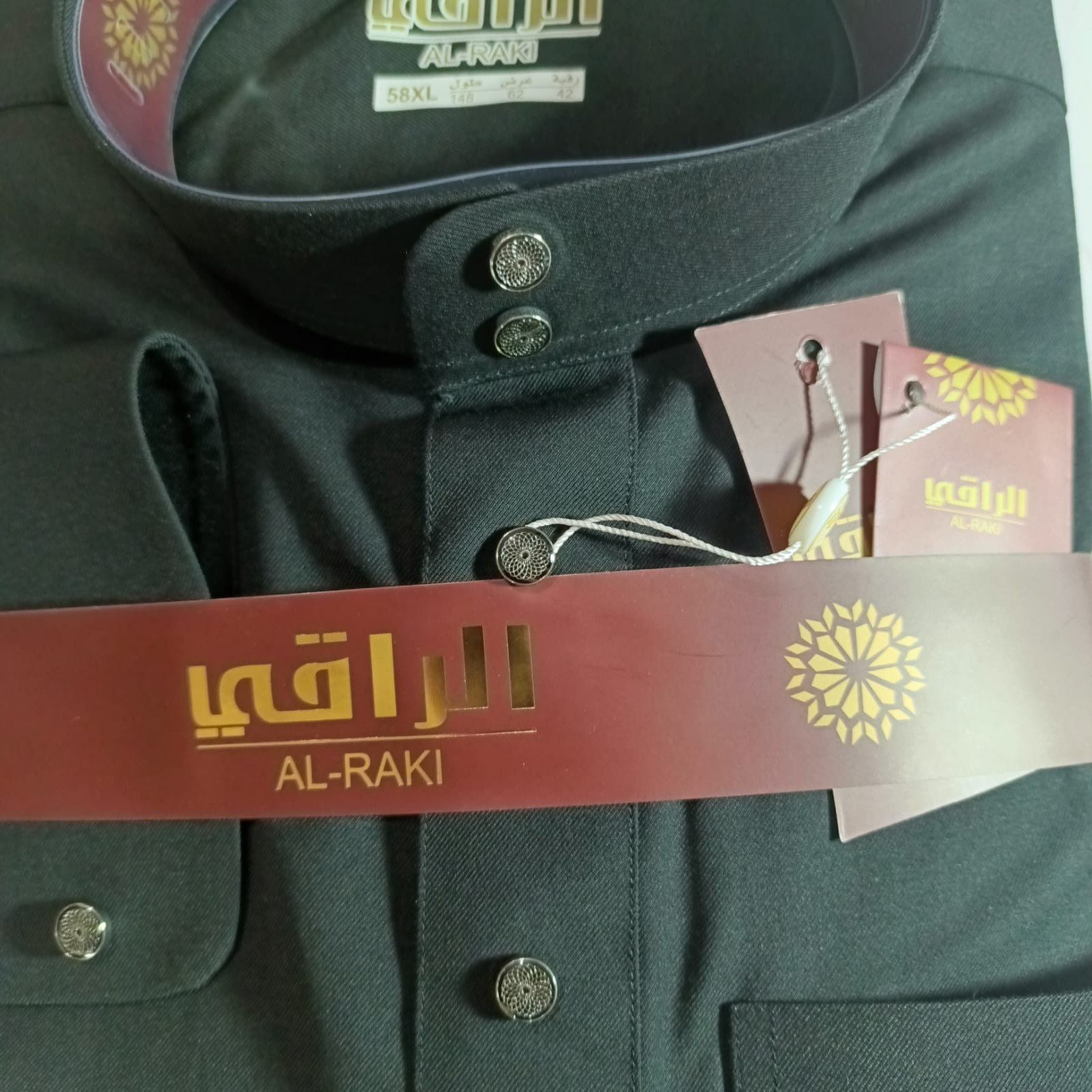 Al-Raqi Men’s Arabian Thobe Black Saudi Dishdasha Jubba Islamic Robe [58XL]