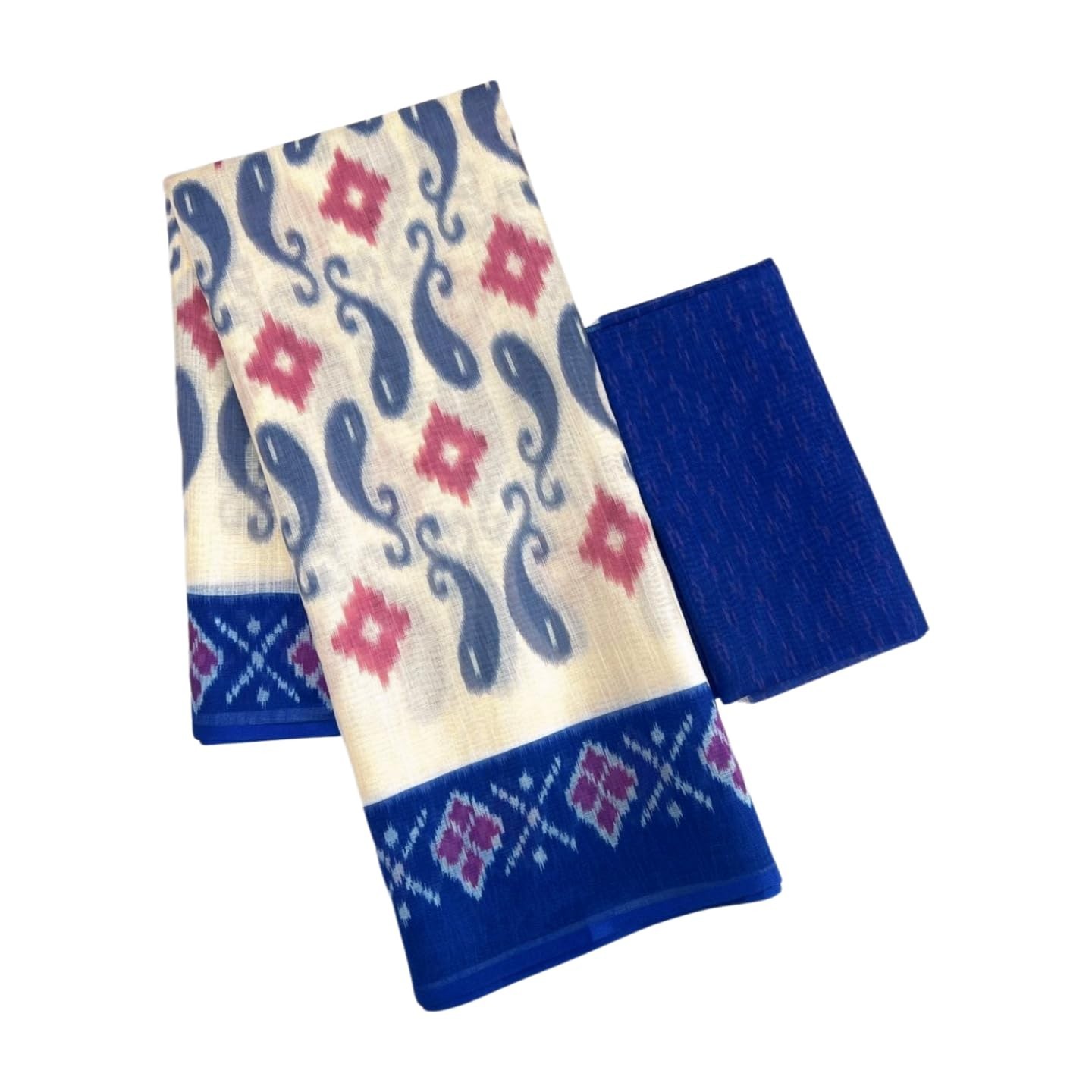 Womens New Linen Cotton Ikkat Patola Printed Saree with Blouse