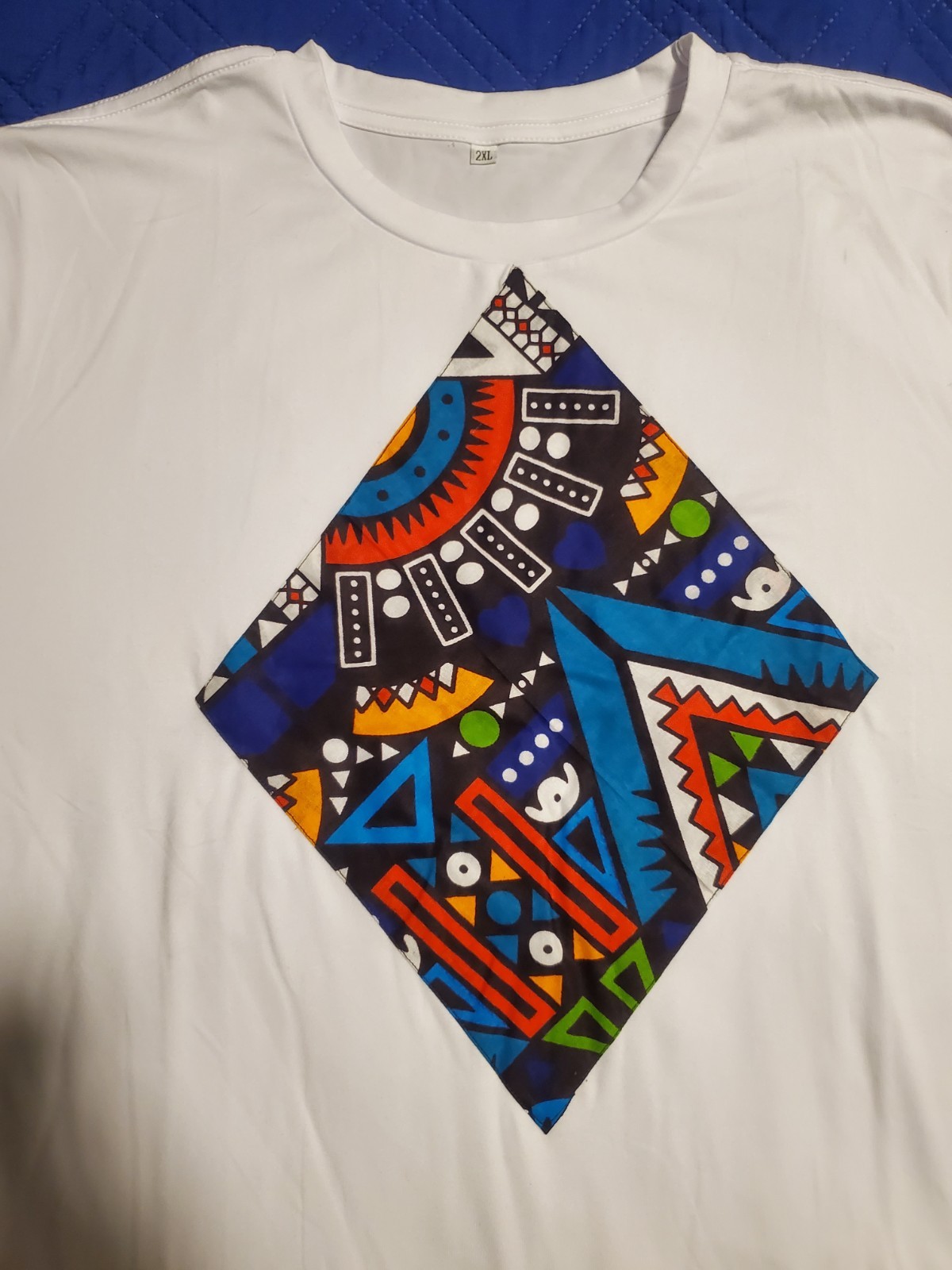 2-Piece African Dashiki Print Lounge Set White Asymmetric – Blue XXL (Fits XL)