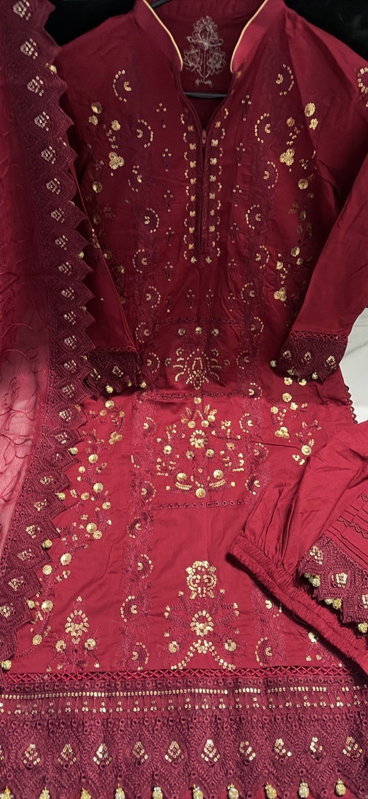 Indian Pakistani Lawn Embroidered Three Piece Suit Size Small New With Zipper