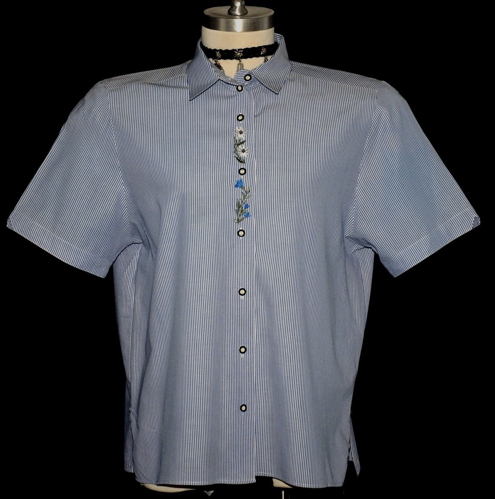 BLUE STRIPED Shirt BLOUSE Top German Dirndl Dress Suit Western Skirt B45″ 18 XL
