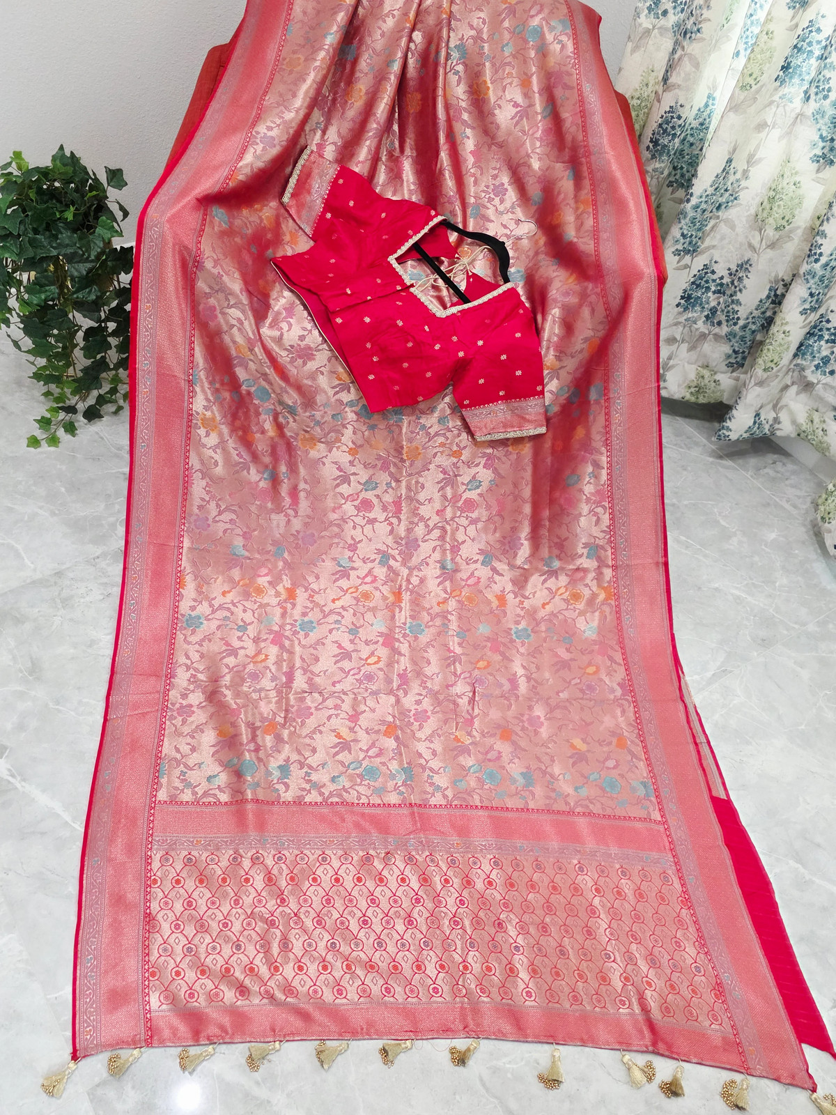 Rani Red Benarasi Paithani Brocade Designer Saree with Stitched Blouse
