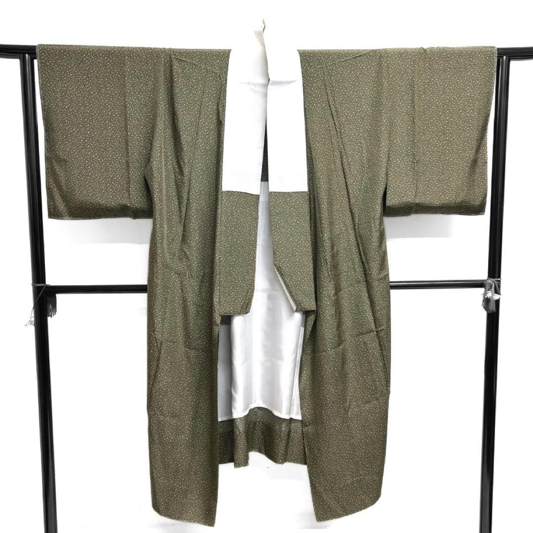 Nagajuban Geometric Pattern Silk Khaki Chirimen Unworn Elegant Wear Japanese