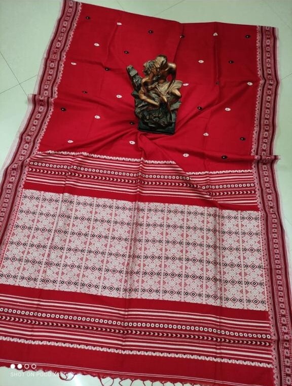 Assam Handwoven Khadi Cotton Saree Pure Mercerized Cotton Saree, Blouse Piece