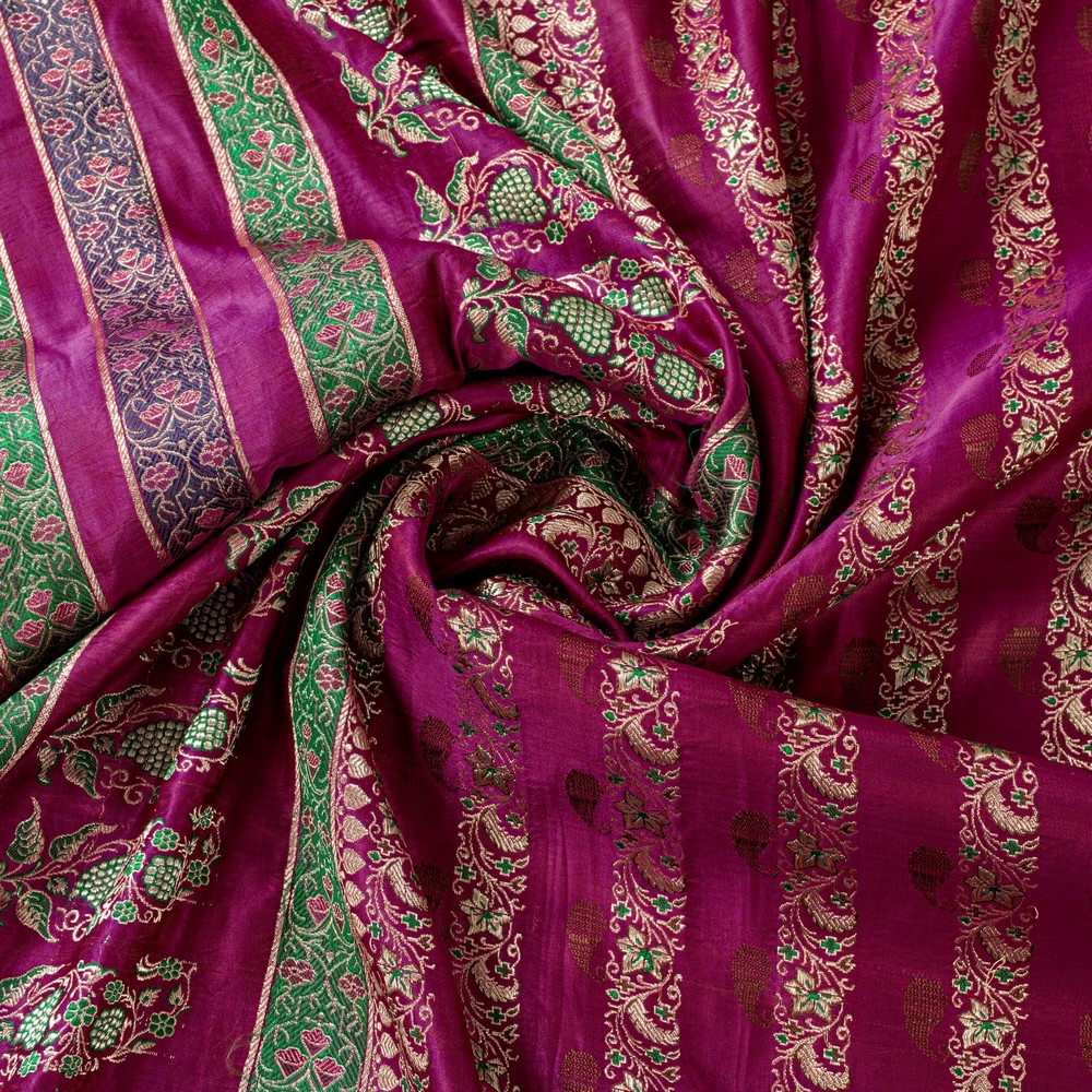 Sanskriti Vintage Pink Pure Satin Sarees Zari Hand Woven Brocade Banarasi Fabric