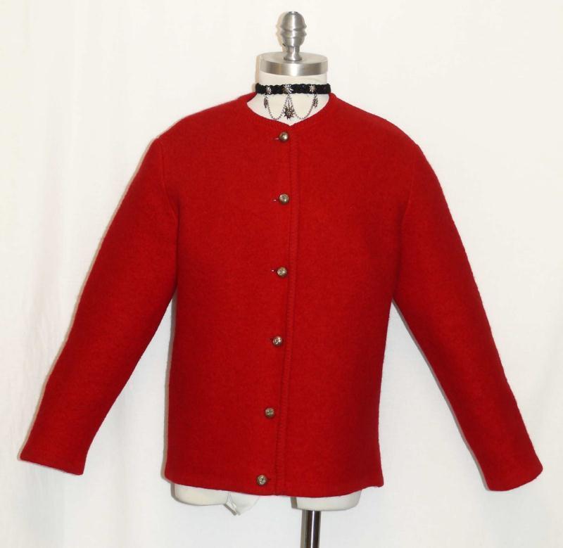 RED-Boiled WOOL Women GERMAN Winter WARM Cardigan Dress Walk Sweater JACKET 10 M
