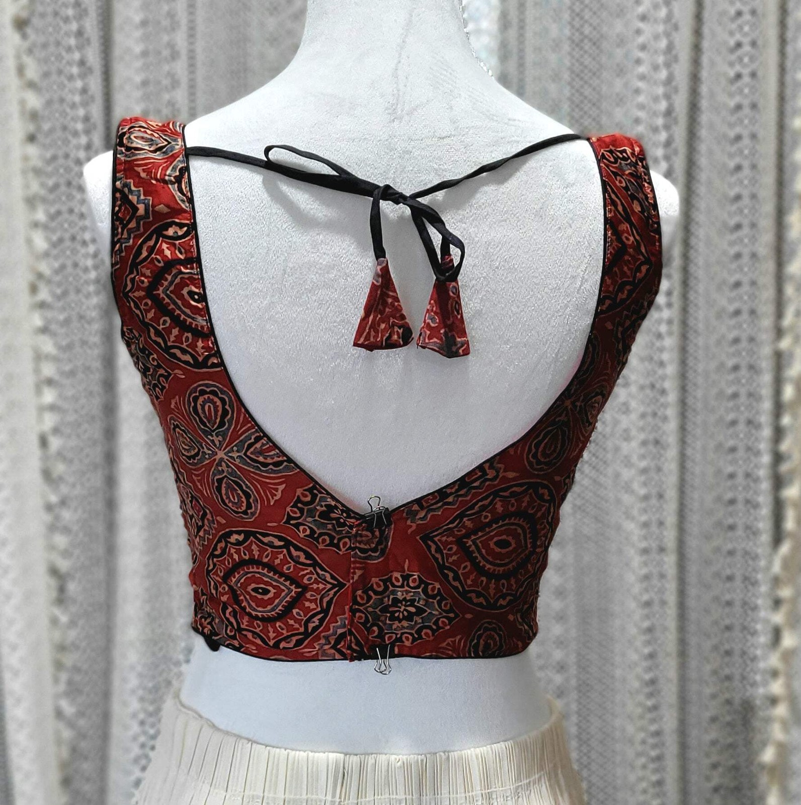 Ajrak Modal Silk Sleeves Plunge Neck Blouse | Stylish Ethnic Wear | Indian Silk