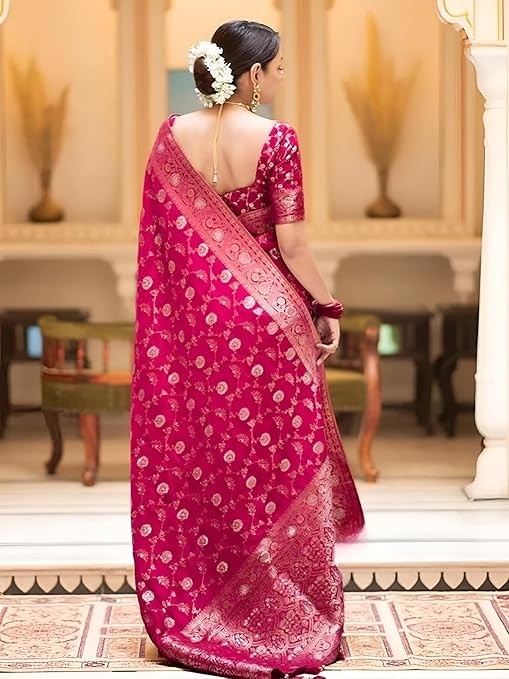 Women’s Pure Kanjivaram Silk Saree Soft Banarasi Style Wedding With Blouse Piece