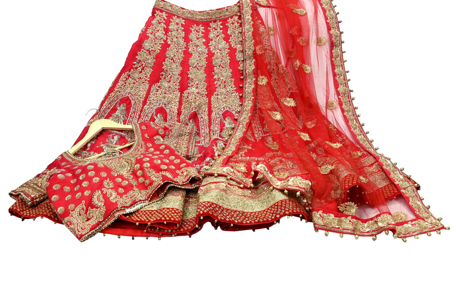 Indian Wedding Red Net/Satin Silk Hand Embroidered Designer Lehenga 3pcs set