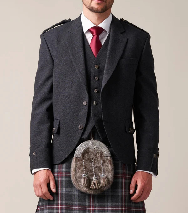 Scottish charcoal grey jacket wool Argyle jacket kilt jacket and waistcoat