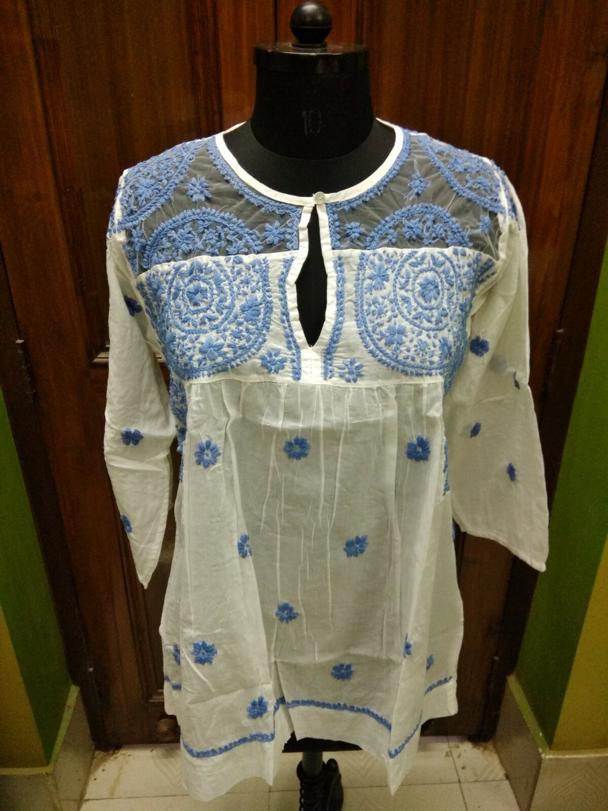 DESIGNER L 42 ETHNIC CHIKAN EMBROIDERY HANDMADE 100%COTTON TOP KURTA KURTI TUNIC