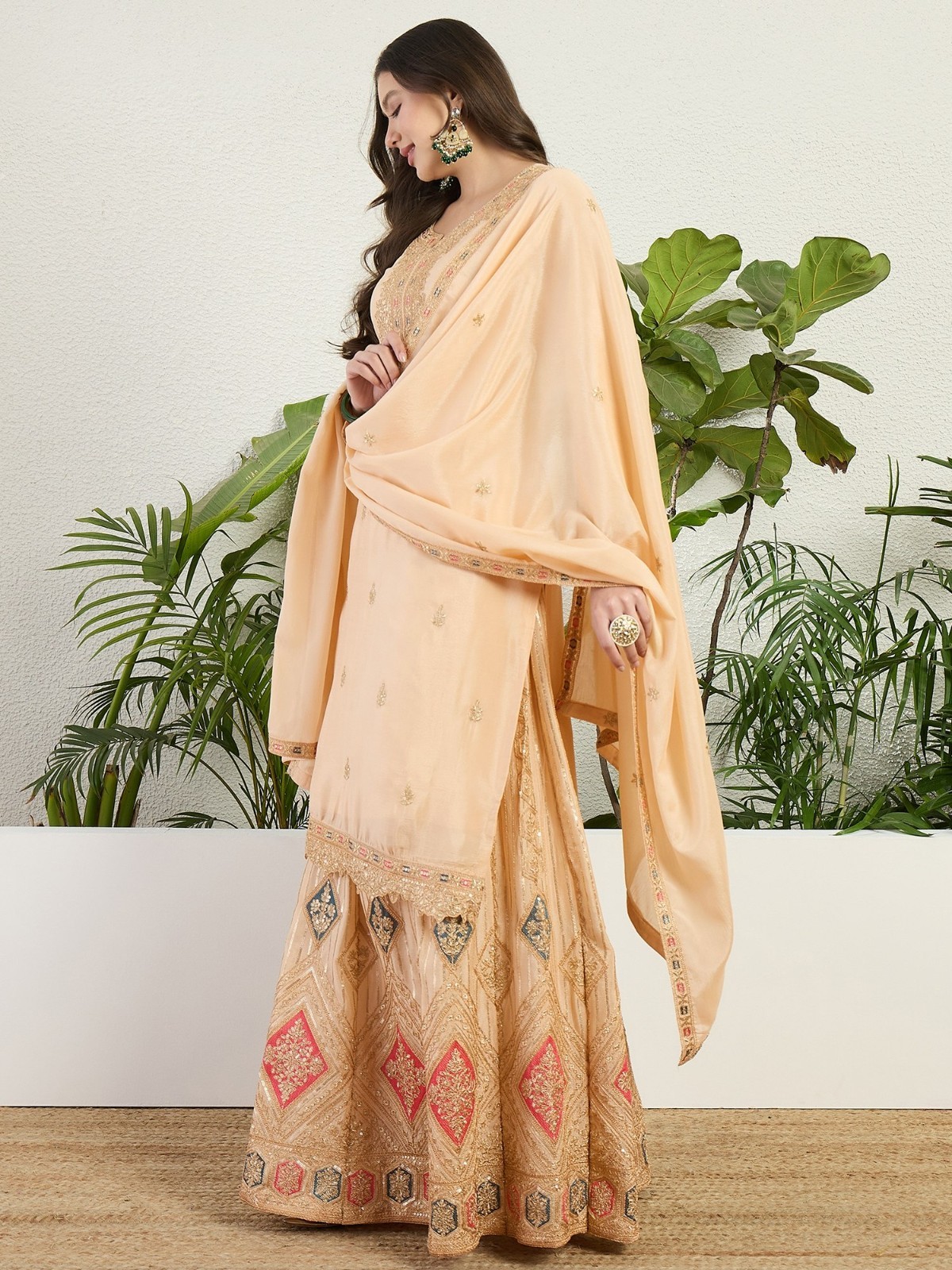 Peach Sharara Suit Embroidered Sequin sharara Set Indian Ethnic wear salwar Suit