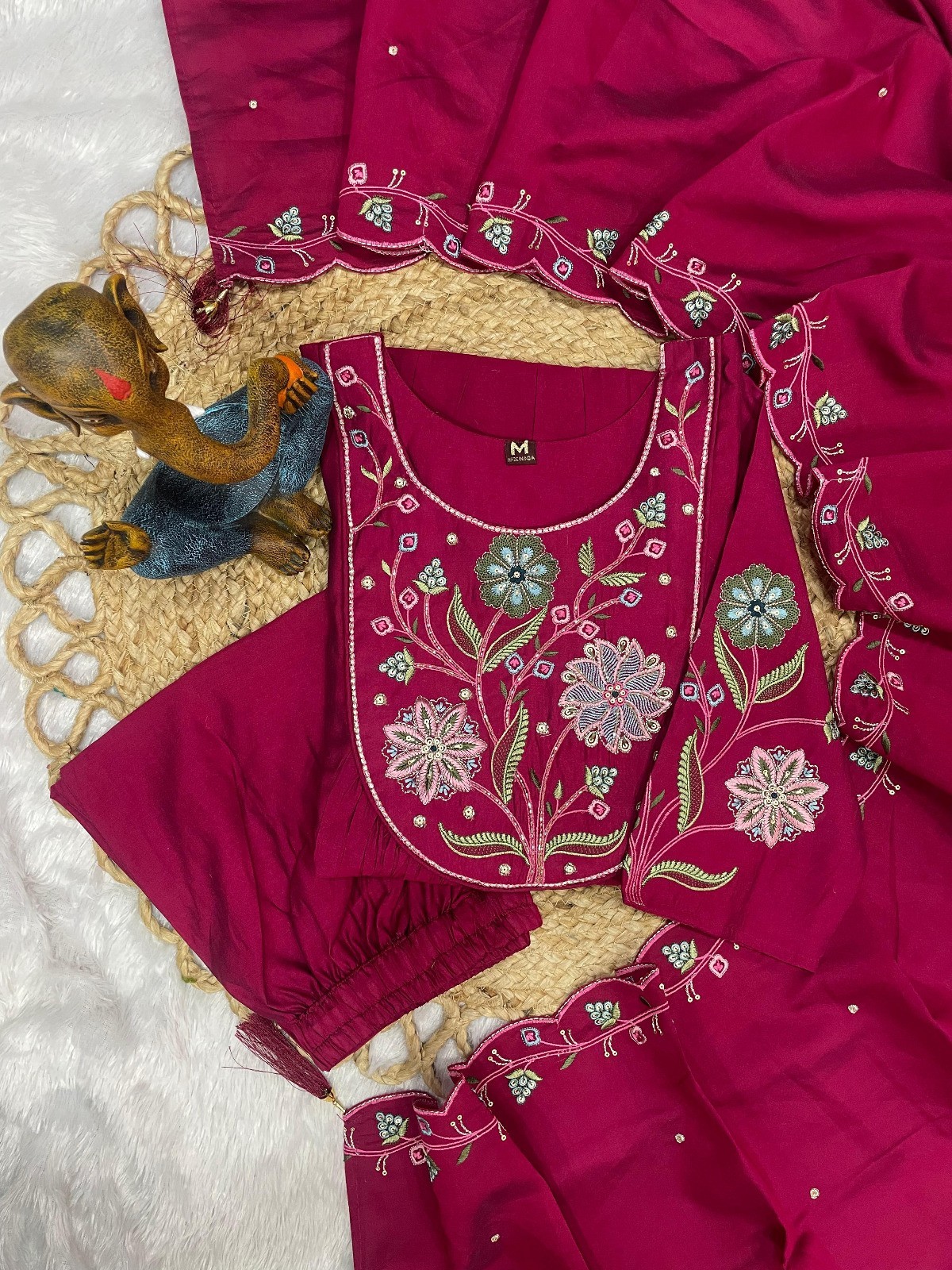 Premium Roman Silk Kurta Trouser Dupatta Set Party Wear Readymade Suit 3