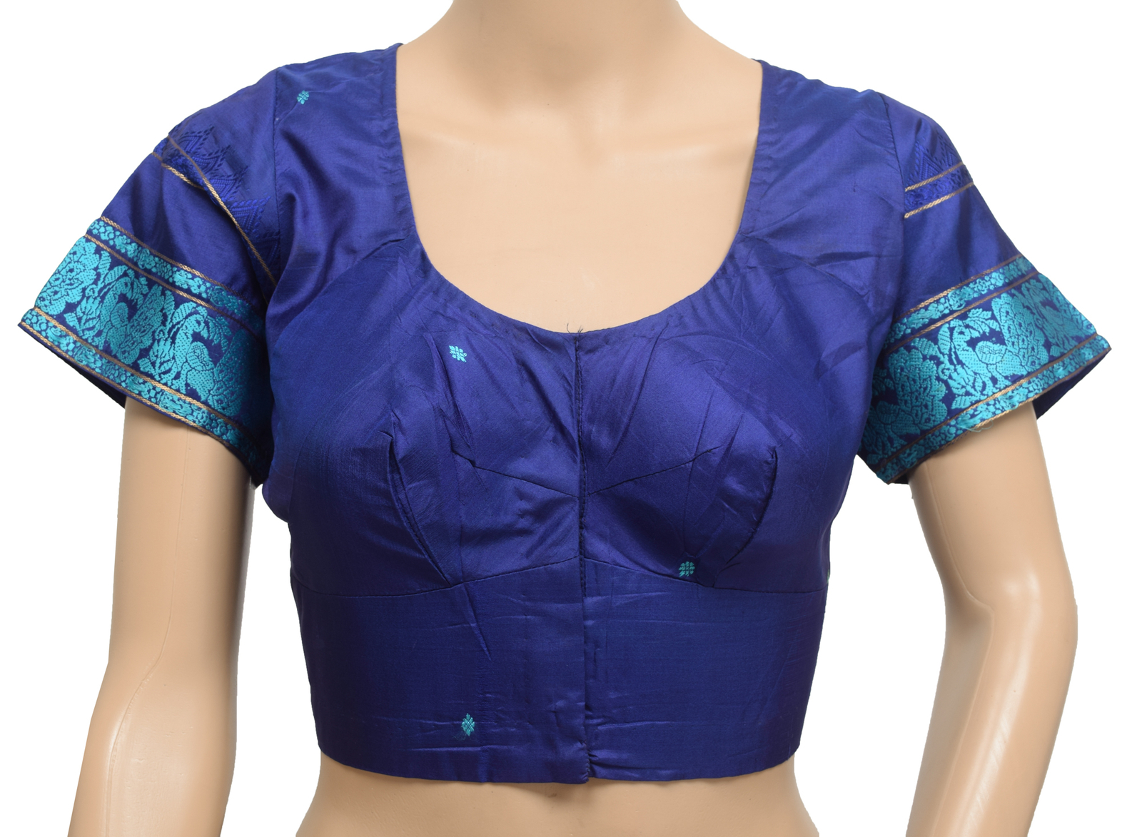Sushila Vintage Readymade Stitched Blue Pure Silk Baluchari Woven Sari Blouse
