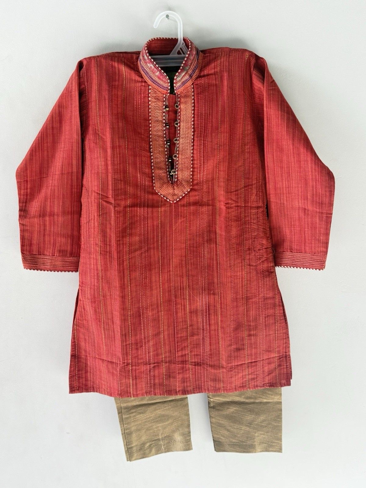 NWT Red Orange Golden Boys Sz 7 Yr India Pakistan Kurta Bollywood cotton-2pc