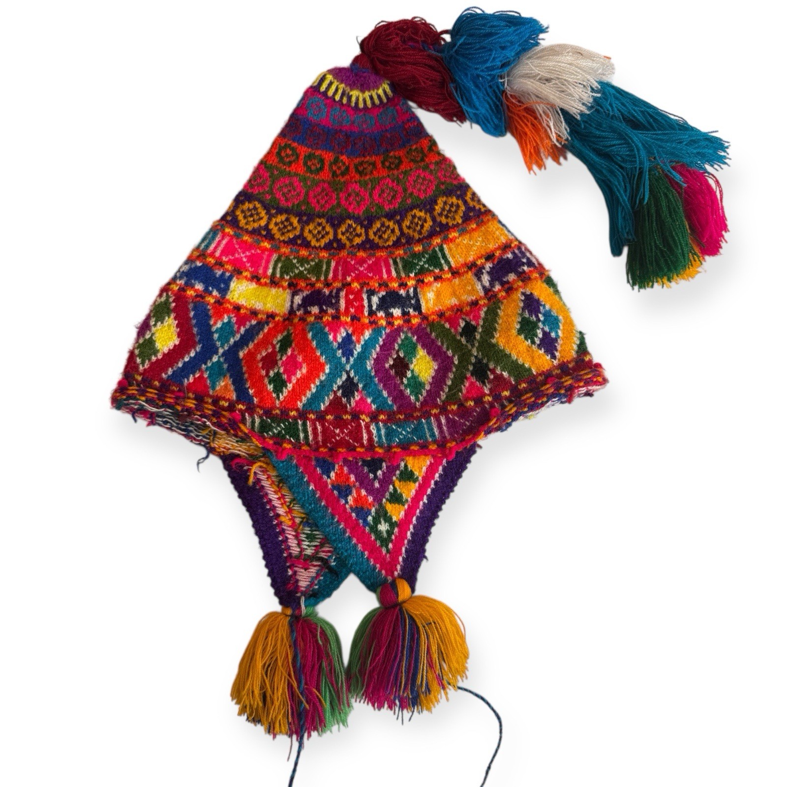Peruvian Alpaca Chullo Hat Knitted Adean Earflap Beanie Handmade Chinchero Peru