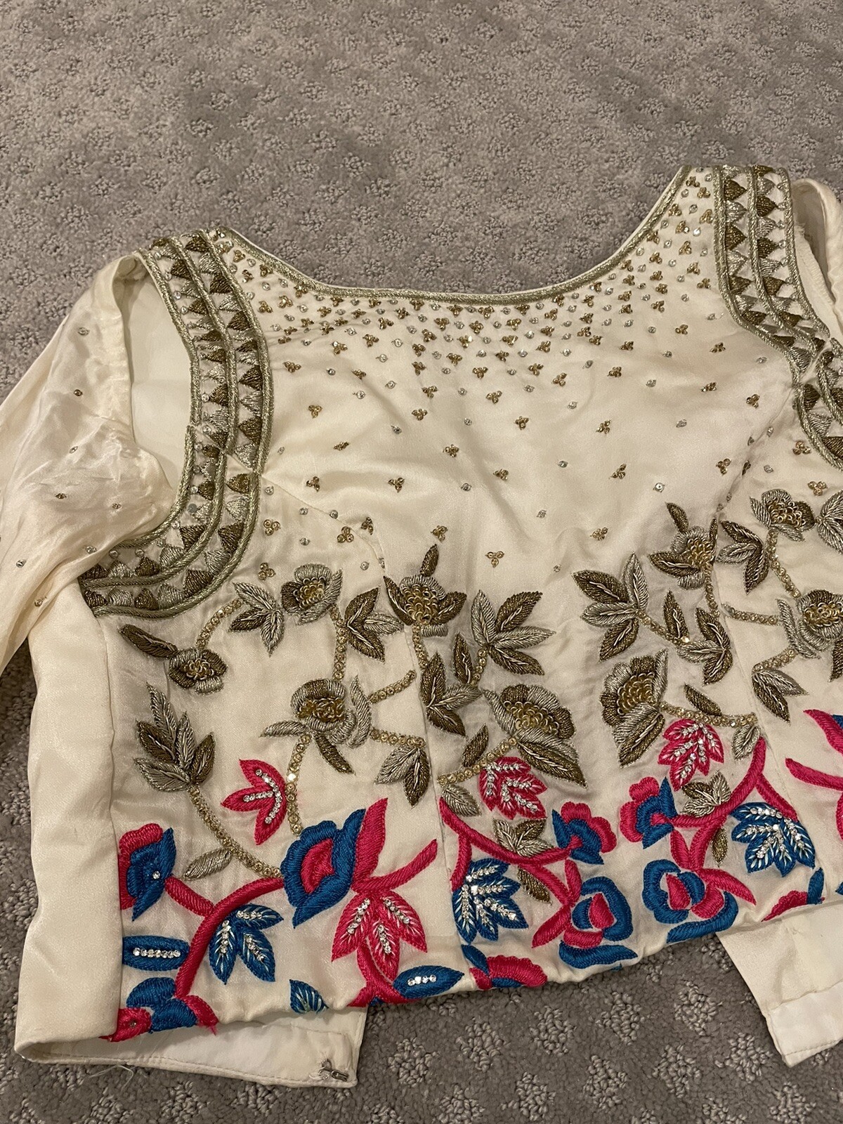 Light Blue and White Lengha With Pink Embroidery and Tassles