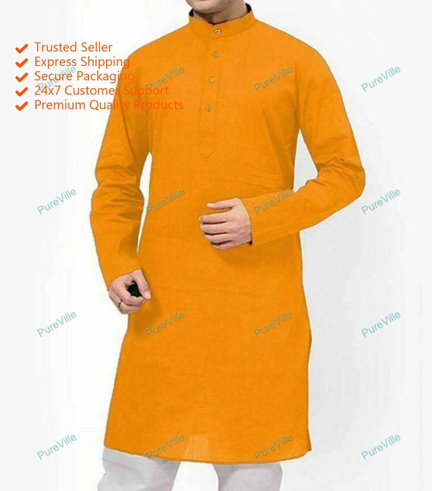 Indian Cotton Mens Shirt Long Sleeve Kurta Loose Clothing sizes available