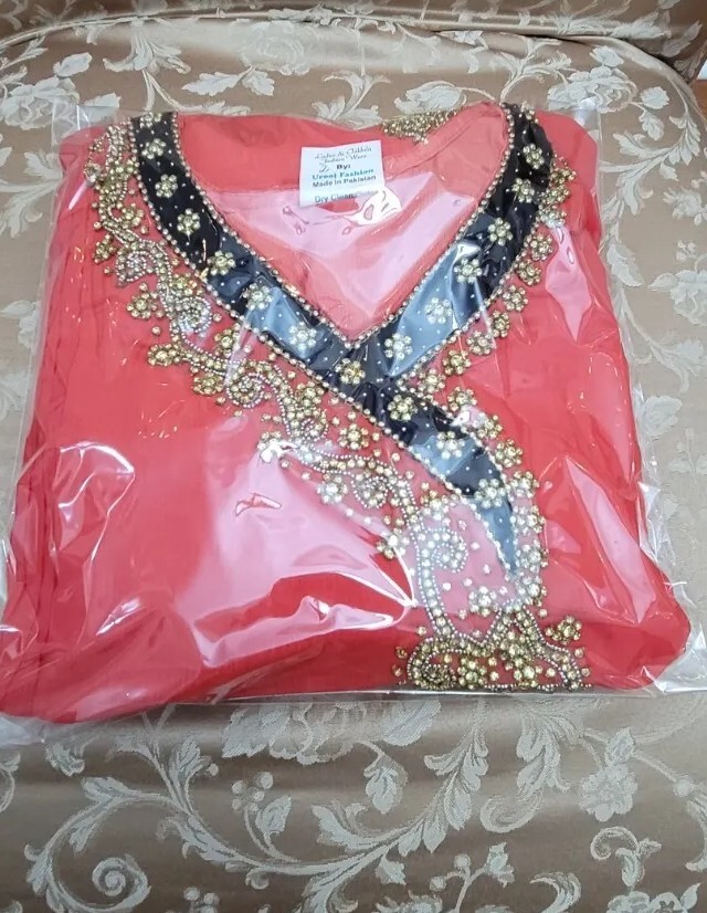 Orange Purple Shalwaar Kameez Pakistani Indian Chiffon Measurements Included