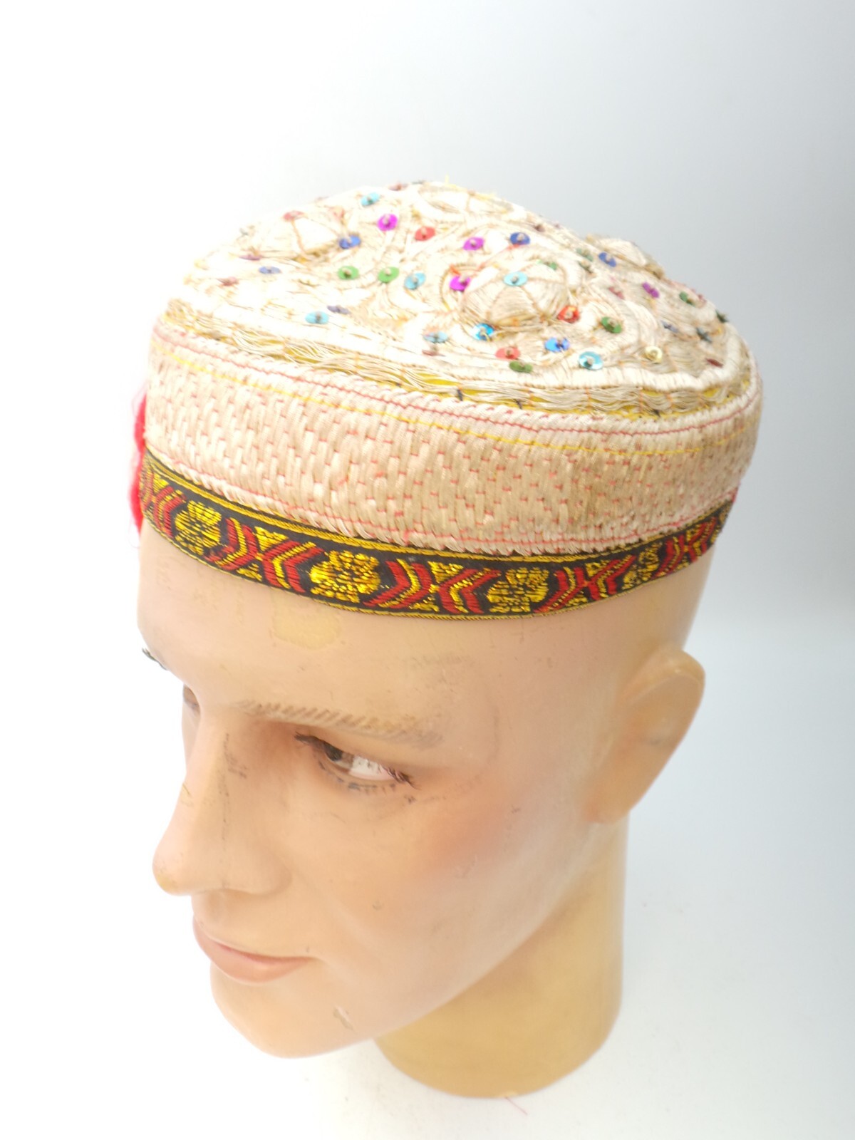Antique Bride wedding Uzbek Bukharan Gold Gilded Hand Embroidery Cap Hat Ethnic