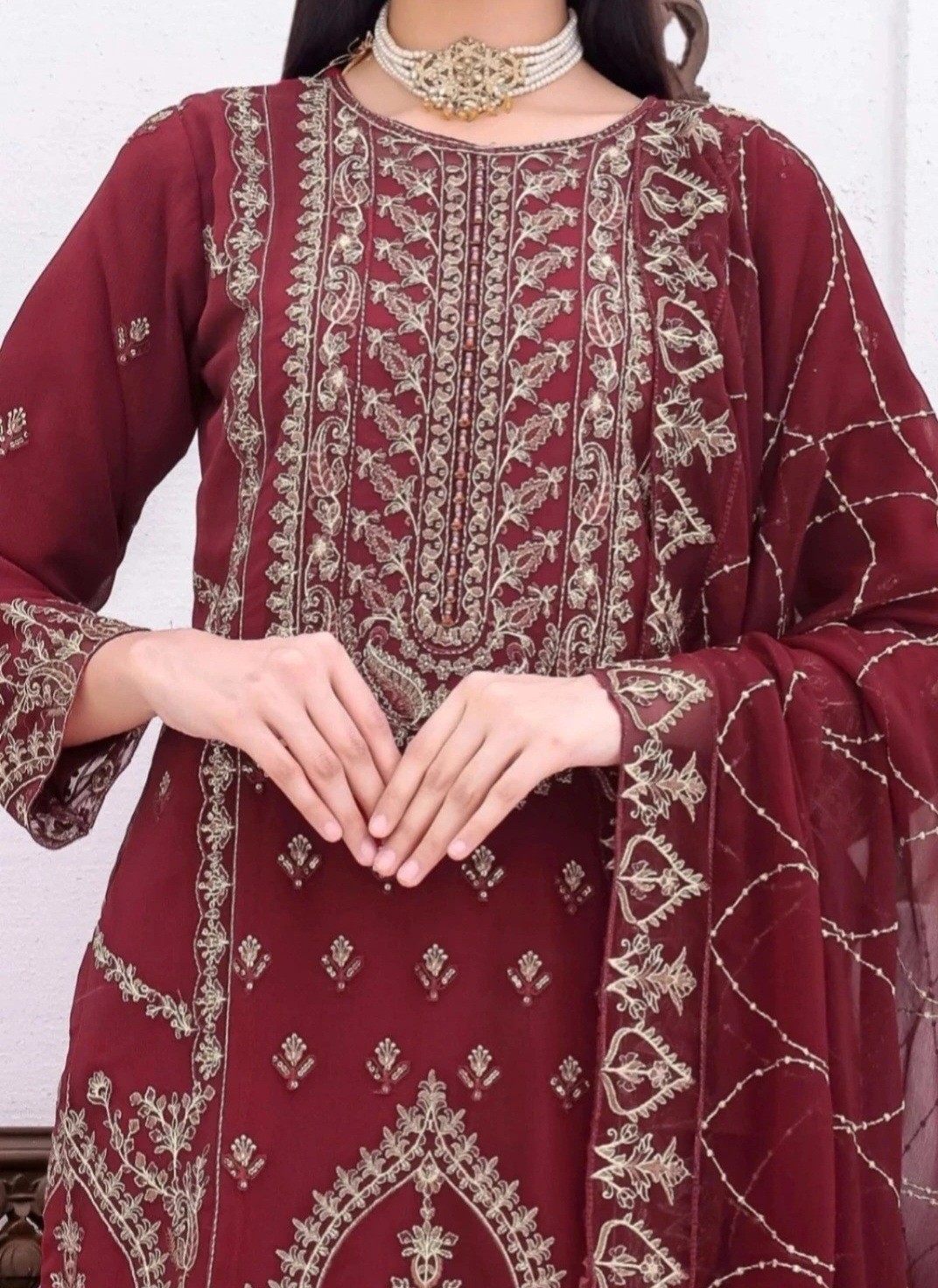 Pakistani Indian salwar kameez Embroidered Chiffon Long Duppatta Bust 42