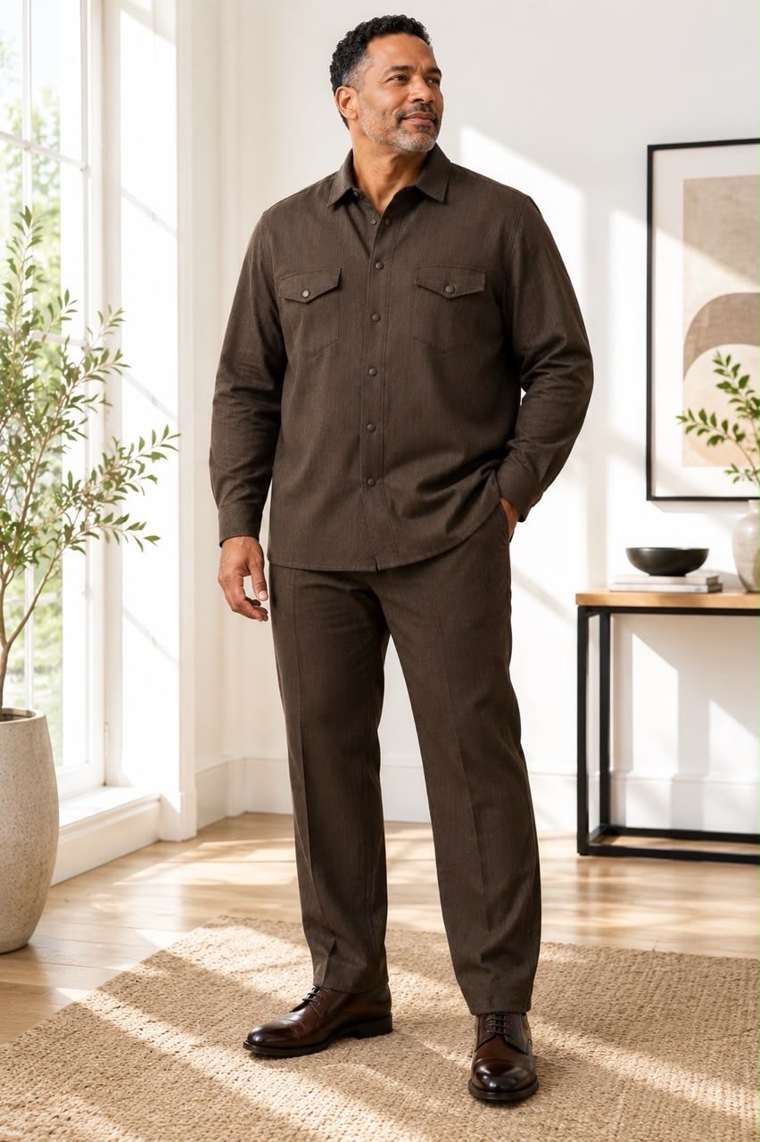 Nigeria/Africa Men’s Traditional 2pc Safari Brown Pinstripe Waist 44in-wedding