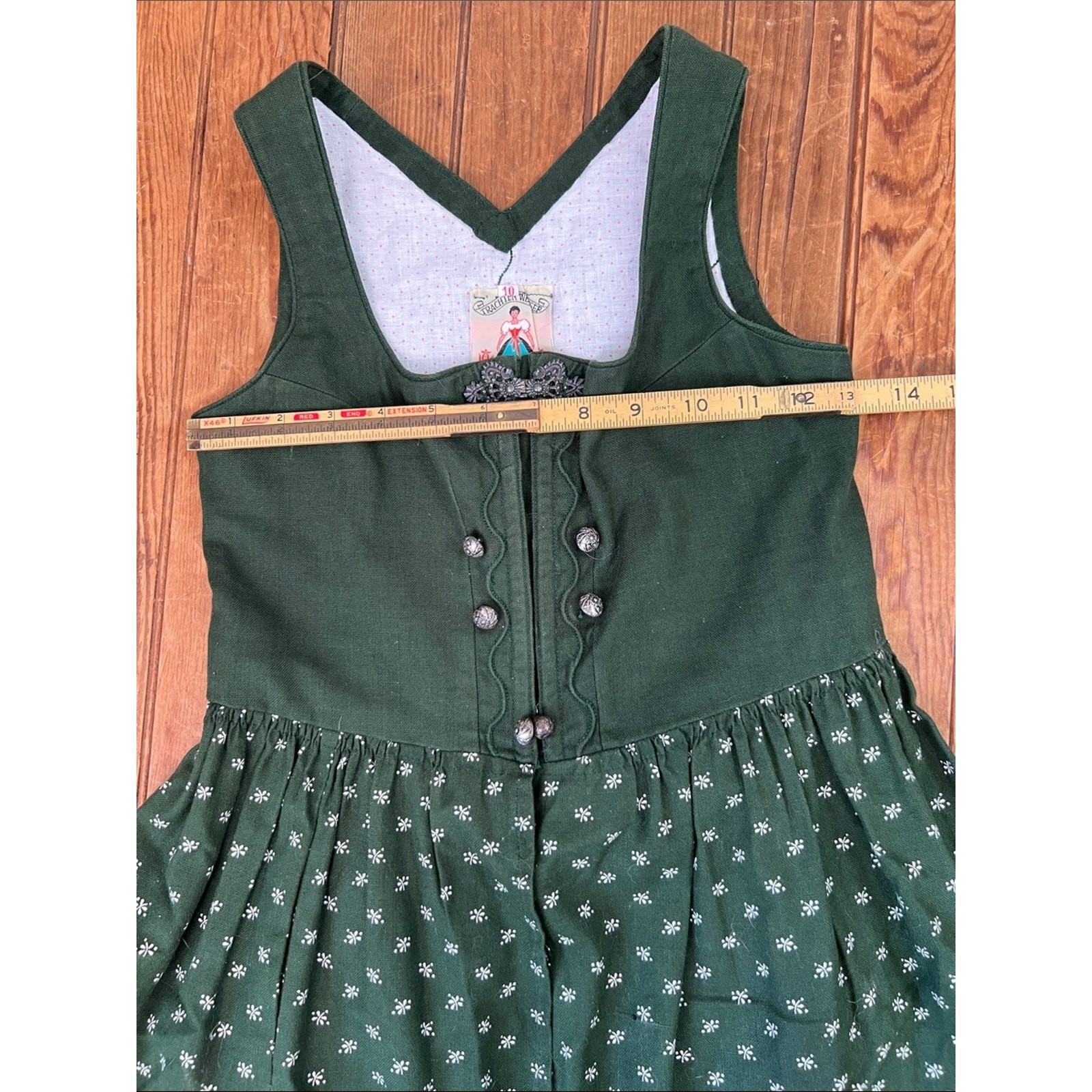 Girls Vintage Dirndl Austrian Bavarian Dress Dark Green Sleeveless Octoberfest