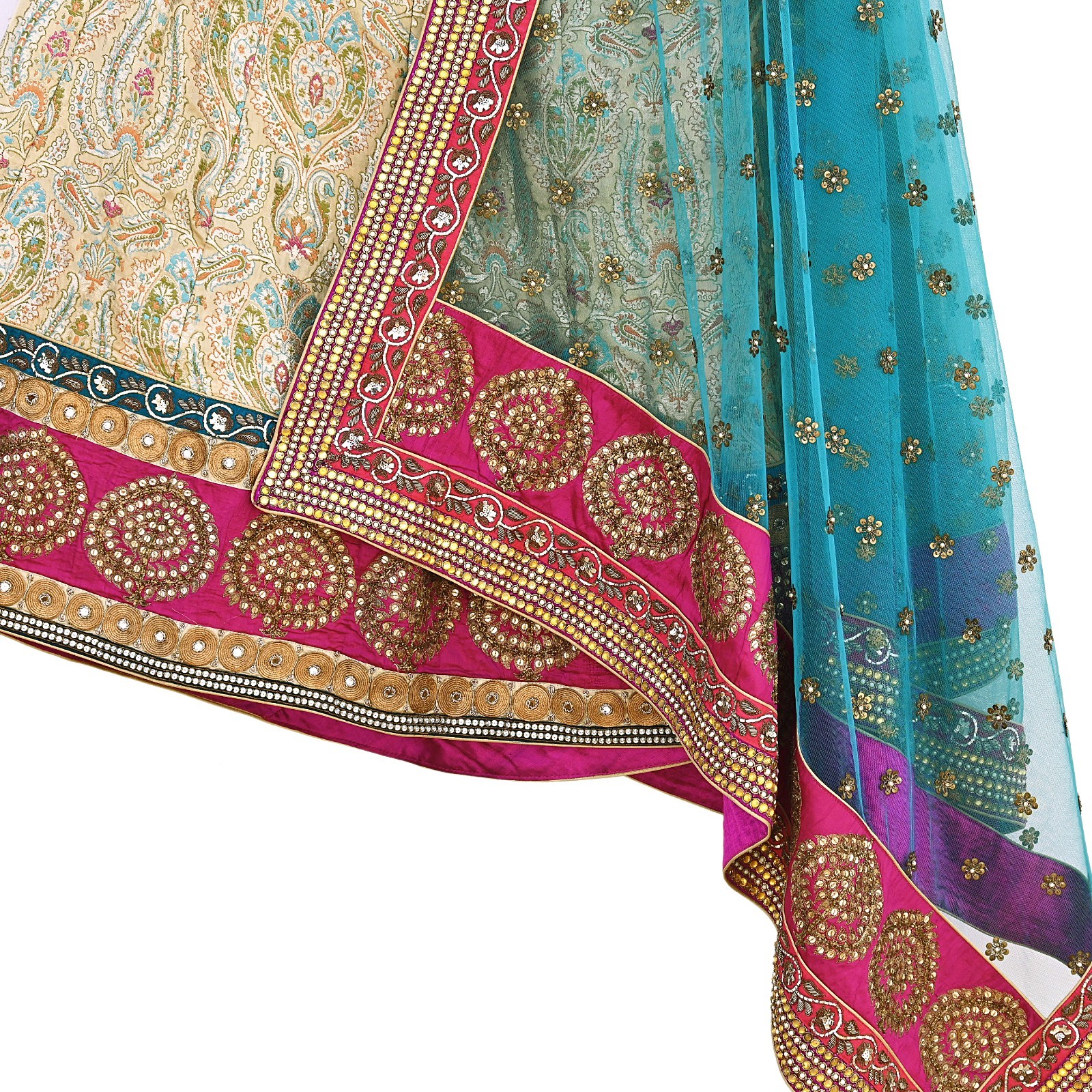 Indian Heavy Beige blue Pure Silk/Net Hand Embroidered Designer Lehenga 3pcs set