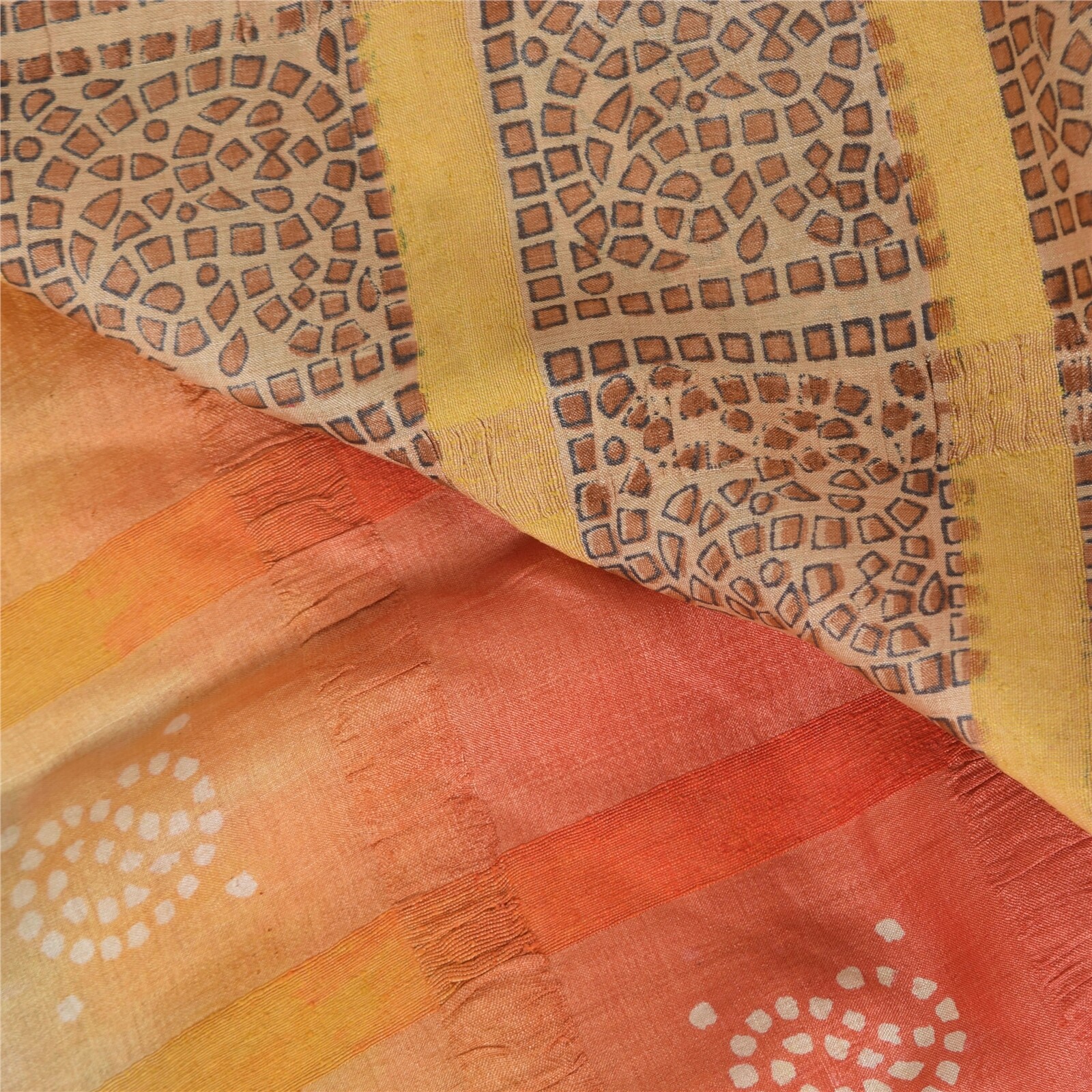 Sanskriti Vintage Indian Brown/Red Sarees Pure Silk Printed Sari 6Ydcraft Fabric
