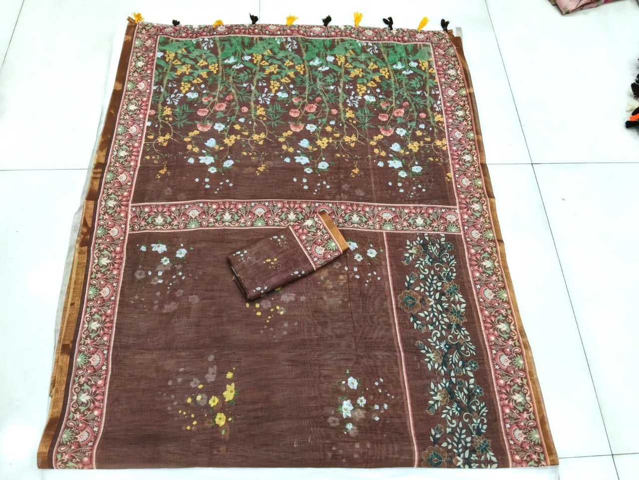 Printed Kanjivaram Pure Cotton, Cotton Linen Saree (Multicolor)